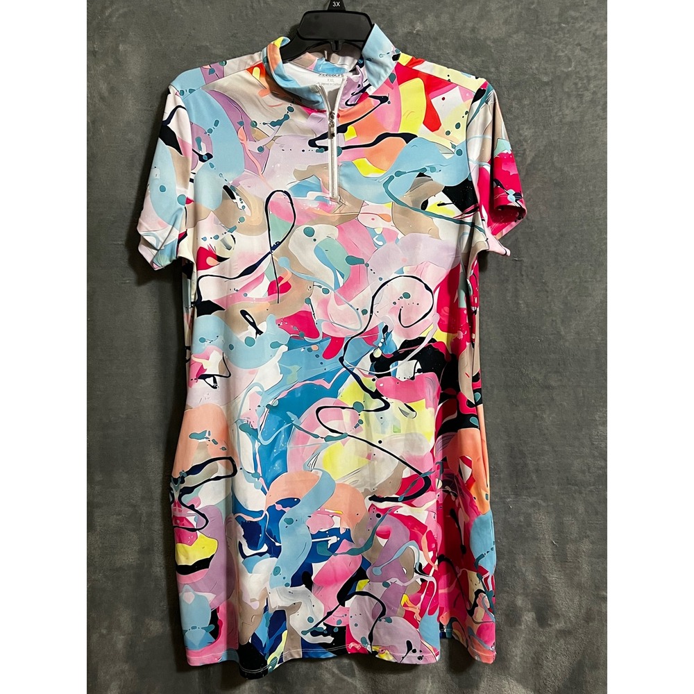 Acegolfs XXL Golf Dress Abstract Paint Splatter Quarter Zip Pockets Colorful